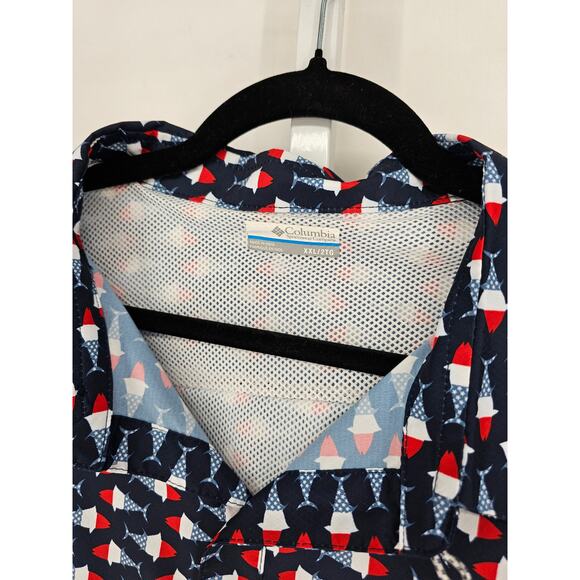 Columbia USA Fish PFG UPF 40 Vent Button Fishing Shirt size XXL Mens OmniWick - Picture 3 of 4